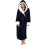 (L, Navy blue) Women's Long Sleeve Hooded Bathrobe Tw 1