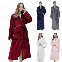 (L, Navy Blue Men) Men Women Winter Dressing Gown Bathrobe Warm Thicken Fleece Robes Loungewear