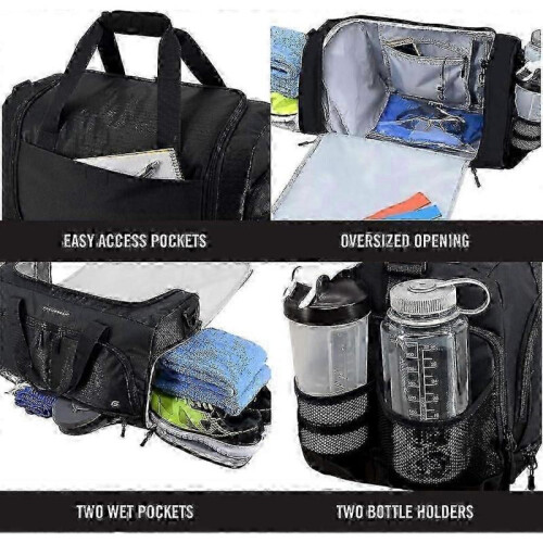(Black)Ultimate Gym Bag 2.0: The Durable Crowdsource Designed Duffel Bag with 10 Optimal Compartments Including Water Resistant Pouch-Good 2
