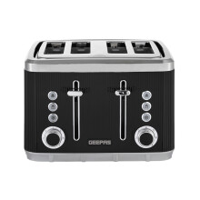 (Black) GEEPAS 4 Slice Toaster | 7 Browning Levels Eject Defrost Reheat Function | For Thin Small Bread Slice Removable Crumb Tray High Lift Lever
