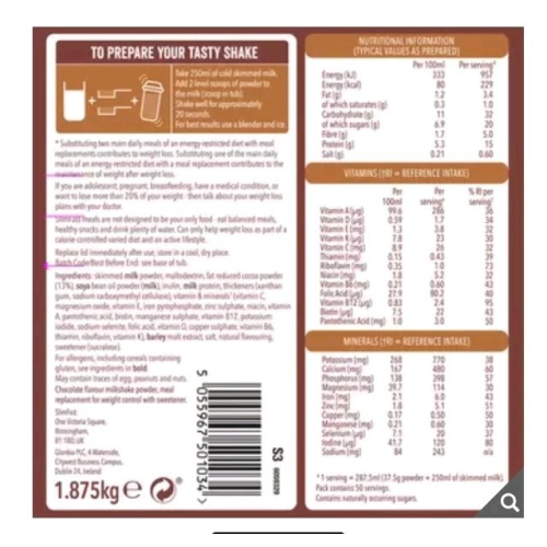 SlimFast SlimFast Chocolate Flavoured Shake Powder, 1.825kg 1