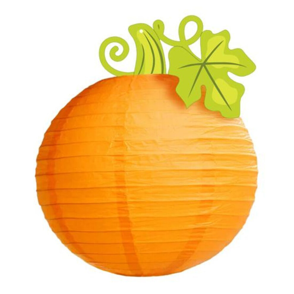 (25cm) Halloween Pumpkin Lantern Hanging Orange Pumpkin Paper Round Lantern For Harvest Fall