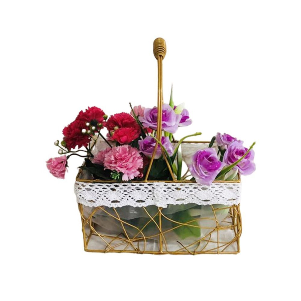 Gold Iron Flower Basket Multi Functional Decorative Hand Flower Basket Wedding Basket Home