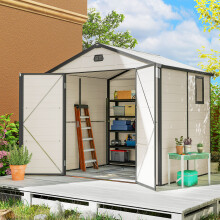 Outsunny 8 x 6ft Garden Shed Storage w/ Foundation Kit, Vents, Cream White