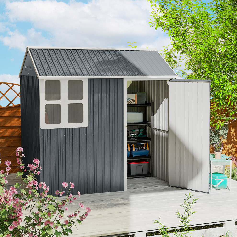 Outsunny 7 X 6 Ft Metal Garden Shed Outdoor Storage Shed W/ Door, Dark Grey