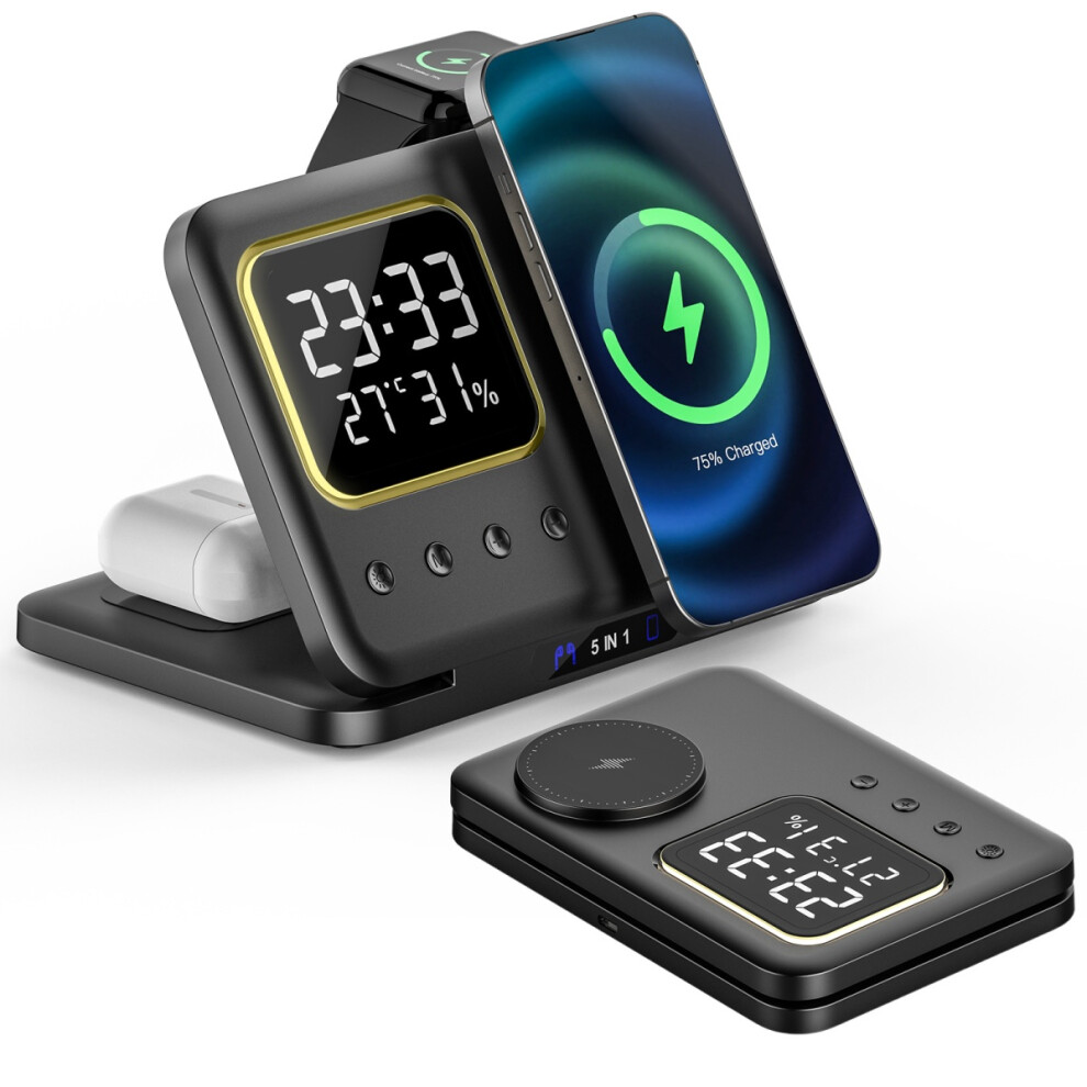 3 In 1 Wireless Charger 15W Charging Station Compatible For Iphone / Apple Watch, Airpods With Alarm Clock 9122581853996