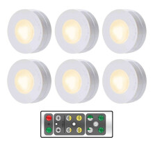 Wireless 6-Pack LED Lights w/ Remote - Dimmable 4000K Warm White, Battery Powered Spotlight for Kitchen, Bedroom, Cabinet