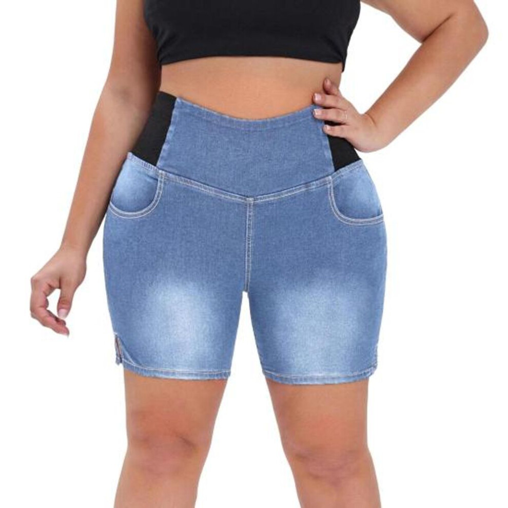 (light blue, XXL) Women's Plus Size Bermuda Jean Shorts High Waist Pull-on Stretchy Skinny Shorts
