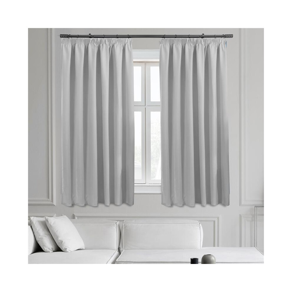 (Small Window- 46X54 In., ) Pencil Pleat Blackout Curtains With Tie Backs - Thermal Insulated Nursery Curtain For Bedroom Window Silver Moonlight Bedding Limited