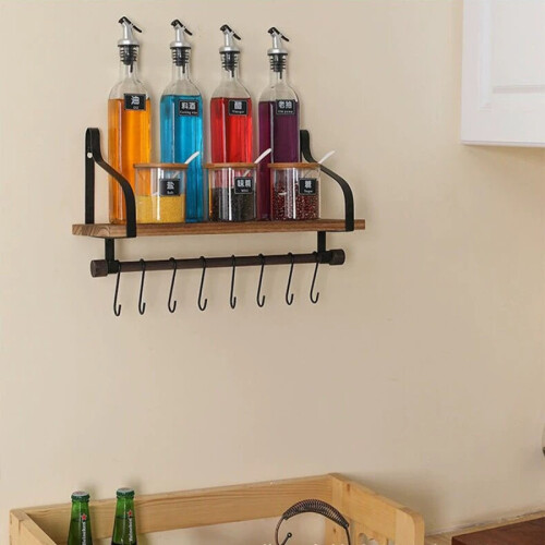 Coffee Wall Shelf, Kitchen Shelf With 8 Hooks, Mug Rack, Coffee Rack, Rustic Floating Storage Rack, Wall Decor 2