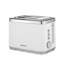 (White) GEEPAS 2 Slice Toaster | 7 Browning Levels Cancel Defrost Reheat | For Thin Small Bread Slice Removable Crumb Tray Cool Touch Housing High Lift