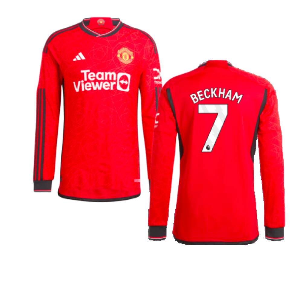 Adidas (3Xl) 2023-2024 Man Utd Long Sleeve Home Shirt (Beckham 7)