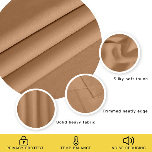 (BEIGE, 90" Width x 90" Drop) Thermal Blackout Eyelet Ring Top Curtains Pair + Tie Back 2