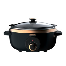 GEEPAS Slow Cooker 6.5L |3 Heat Settings Auto Mode Removable Easy-Clean Non-stick Pot | Tempered Glass Lid & Cool Touch Handles Matte Finish