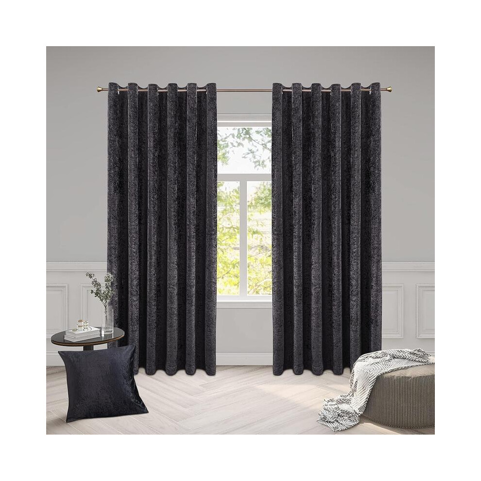 (BLACK, 66X90) Stunning Crushed Velvet Curtains â Fully Lined Eyelet Drapes to Elevate Any Living Space (Pair)-image-OPC-PJ7FXQN-NEW