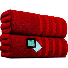 2 X Big Super Jumbo Bath Sheets -100 x 200 cm- Egyptian Cotton Soft XXL Bath Towels (Red)