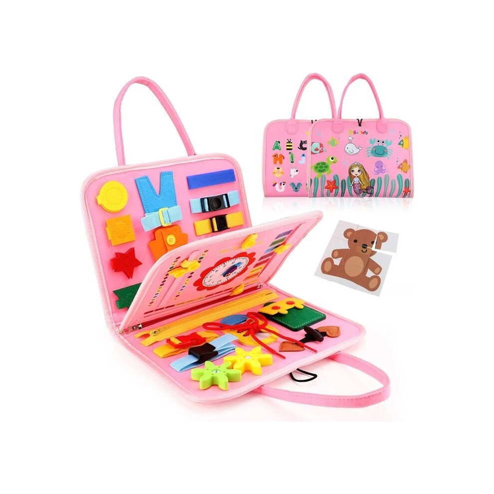 Montessori Busy Board for Kids, 3 Layers Board, Montessori Toys for Learning Fine Motor Skills, Educational Toy for Children, Pink