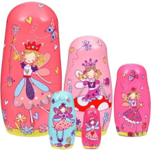 Russian Nesting Dolls, 5 Pcs Nesting Dolls, Nesting Dolls with Fairy, Wooden Stacking Toys for Kids - Pink