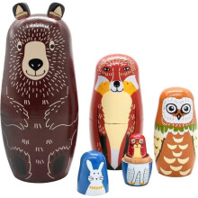 Russian Nesting Dolls, 5Pcs Russian Nesting Dolls, Wooden Russian Animal Dolls, Gift for Birthday, Christmas