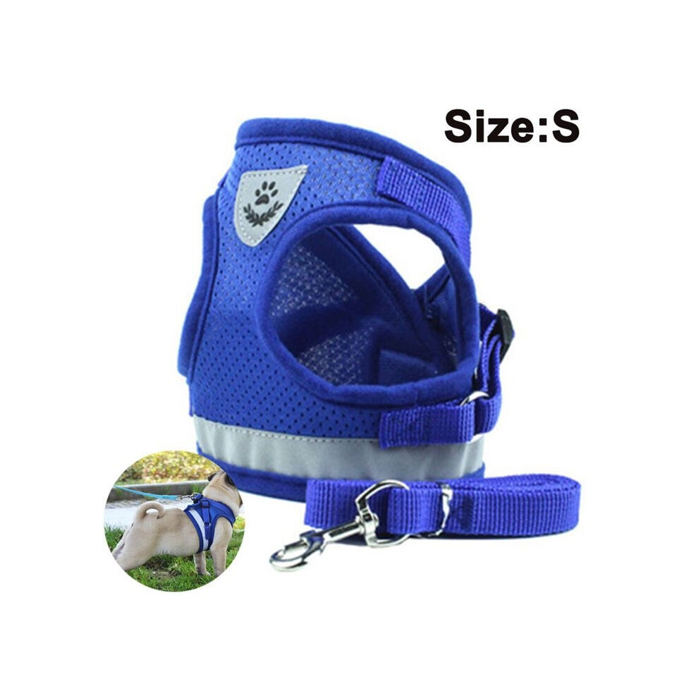 Dog Harness and Leash Soft Mesh Padded Dog Harness for Puppies Cats Reflective S Blue PZCC