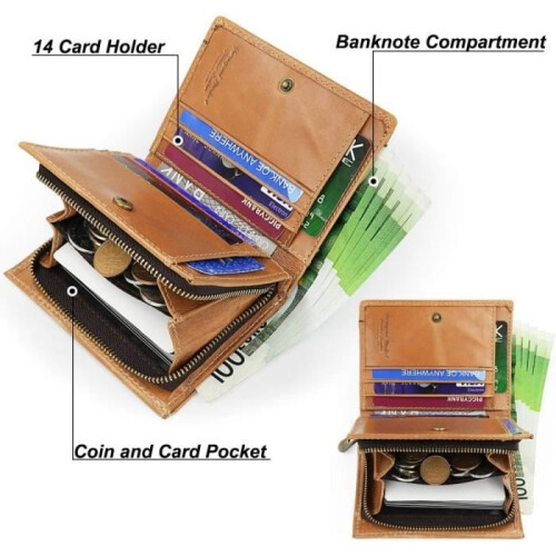Leather Wallet - Unspecified Brand - Brown - RFID Blocking - Zippered Pocket - With Chain 1