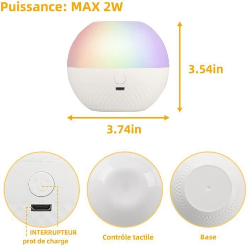 Rechargeable Kids Night Light Touch Control LED Bedside Lamp with Mini Touch Adjustable Brightness Remote Control, White 2