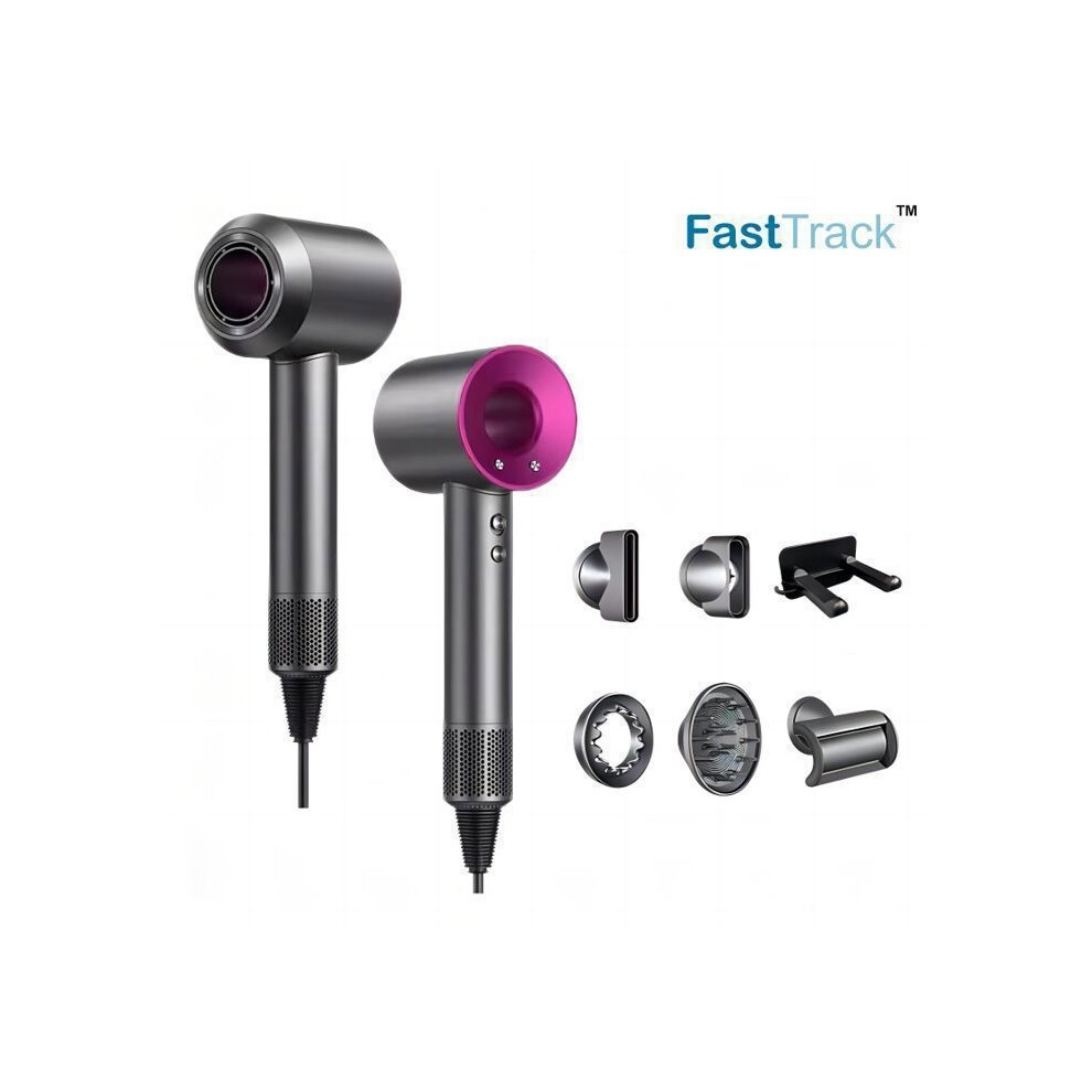 FastTrack XF01 Ionic Hair Dryer, Fast Drying 1600W, 3 Speeds, 4 Temperatures, Quiet, with 1 Diffuser and 4 Nozzles