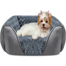 Dog Bed for Small Dogs, Plush Washable Dog Bed, Anti-Anxiety Soft Comfort Non-Slip Rose Velvet, 51x48x15cm