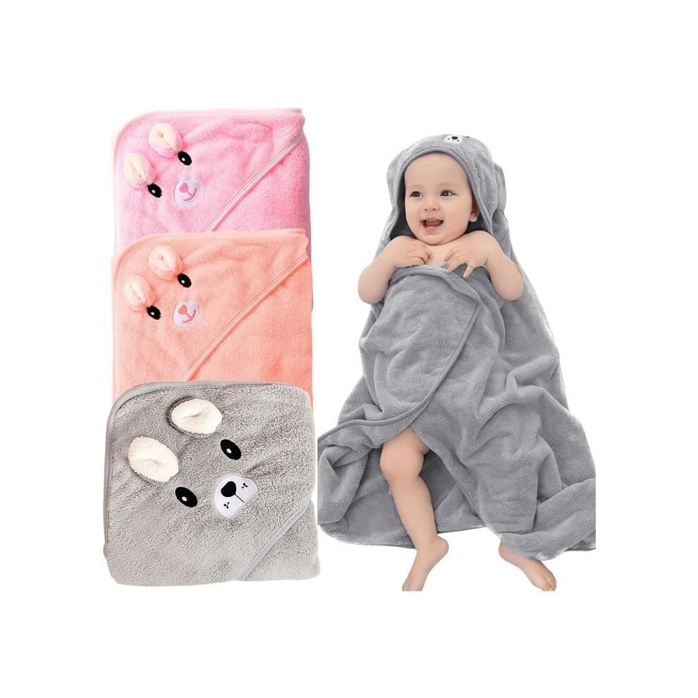 3 Pieces Baby Bath Towel, Baby Hooded Bath Cape, Baby Hooded Towel. Pink/Orange/Light Aihontai