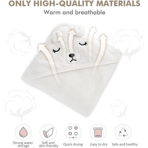 Bath towel - Baby - 80x80cm - Soft - Hooded - White 2