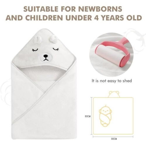 Bath towel - Baby - 80x80cm - Soft - Hooded - White 1