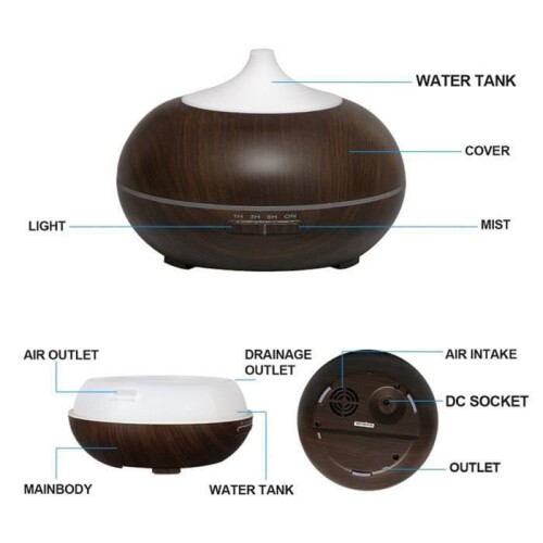 Ultrasonic Humidifier Essential Oil Diffuser Aroma Diffuser Almond Shape (Brown) 1