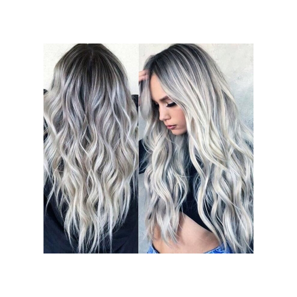 Aihontai Unisex Gray Wavy Wig - Pwshymi - Gradient - Synthetic Hair - Heat Resistant - Adjustable