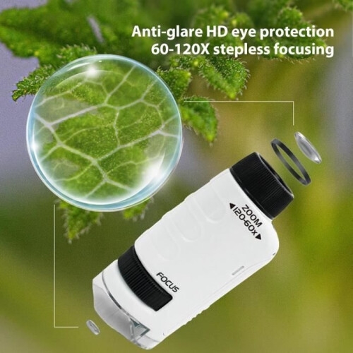 Mini Pocket Microscope for Kids, 60x-120X Magnification Portable Miniscope with LED Lights, Handheld Microscope 1