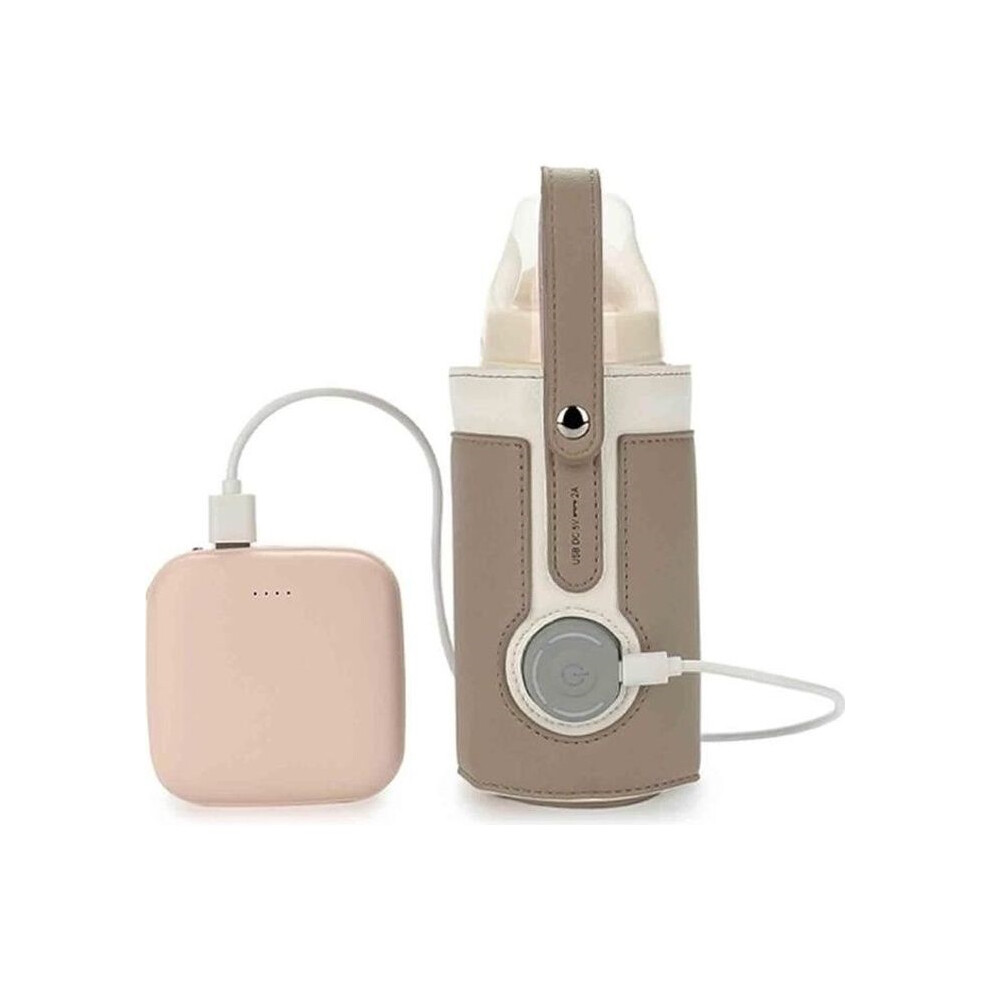 Portable Leather Usb Bottle Warmer Bag Adjustable 3 Temperature Thermostat Milk Heater For Baby Home/Car - Brown Aihontai