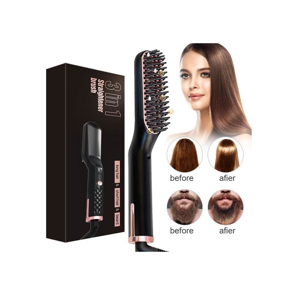 Aihontai Beard Straightener Hair Straightening Brush, 3 In 1 Fast Heating Brush For Beard Straightener Hair Straightener Comb Beard Tools
