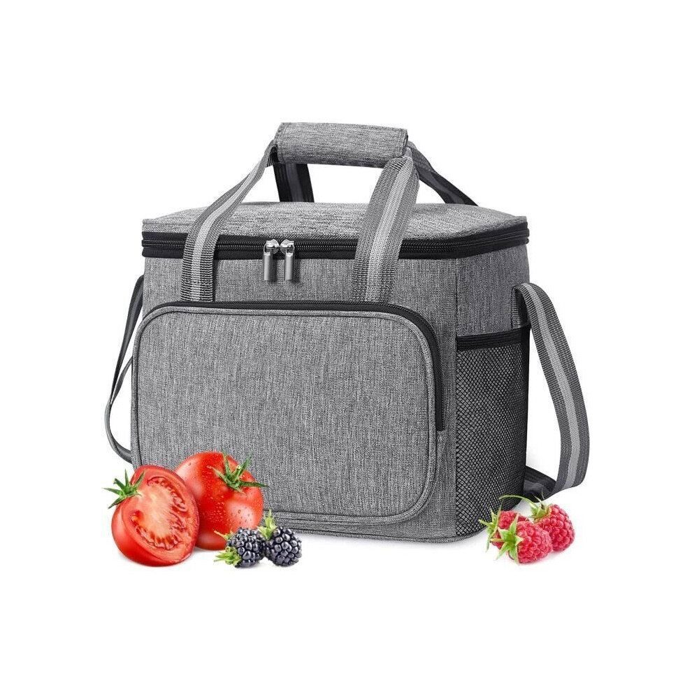 Foldable Insulated Lunch Bag Soft Cooler Bag Large Capacity Waterproof for Office, School, Picnic, Beach, Travel-Grey
