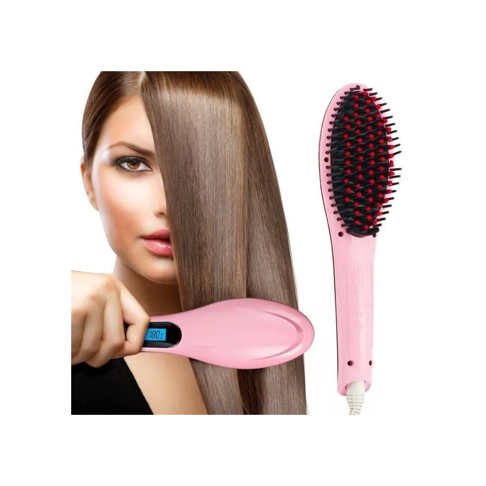 Aihontai Hair Straightener Brush, Ceramic Heating Electric Straightening Comb, Pink Da31678