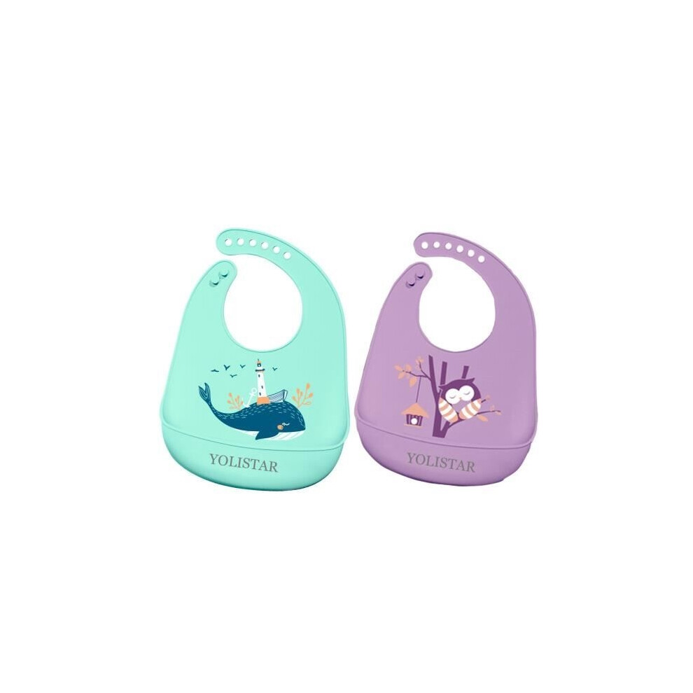Two Waterproof Silicone Baby Bibs, Silicone Bib With Crumb Catcher, Silicone Bib With 6 Buttons Aihontai