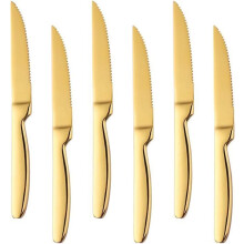 6-Piece 18/0 Gold Stainless Steel Sharp Steak Knife Elegant Design Dinner Knife with Mirror Polish