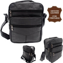 Shoulder bag - Genuine leather - Large model - Black - Men - Adjustable