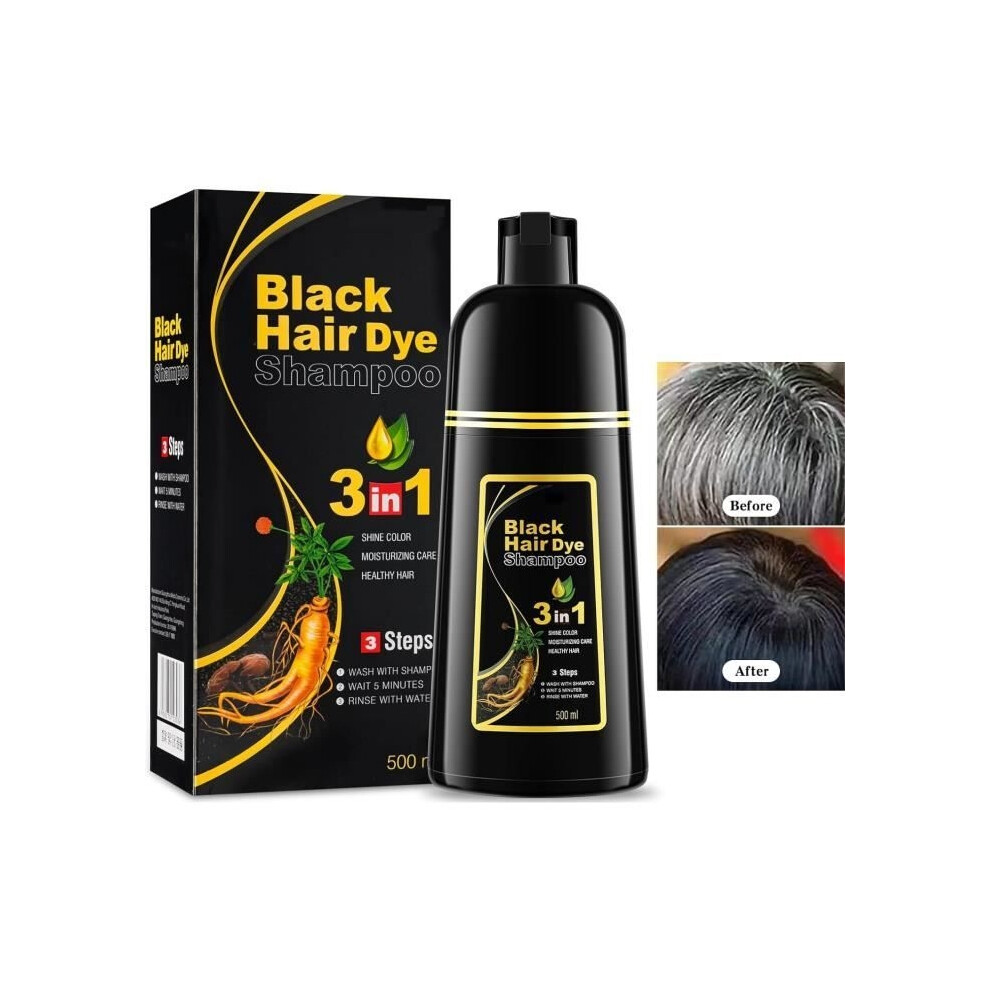 Aihontai 500Ml 3 In 1 Hair Dye Shampoo, Instant Hair Dye Shampoo For Gray Hair, Long Lasting Natural Hair Dye In Minutes Black