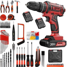 36V Cordless Drill Driver, Cordless Screwdriver 40N.m Max Torque, 2 Speeds, with 100 Accessories, 2 Batteries