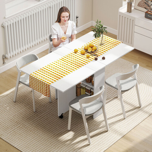 Homcom HOMCOM Mobile Drop Leaf Dining Table Folding Desk w/ 2 Wheels White