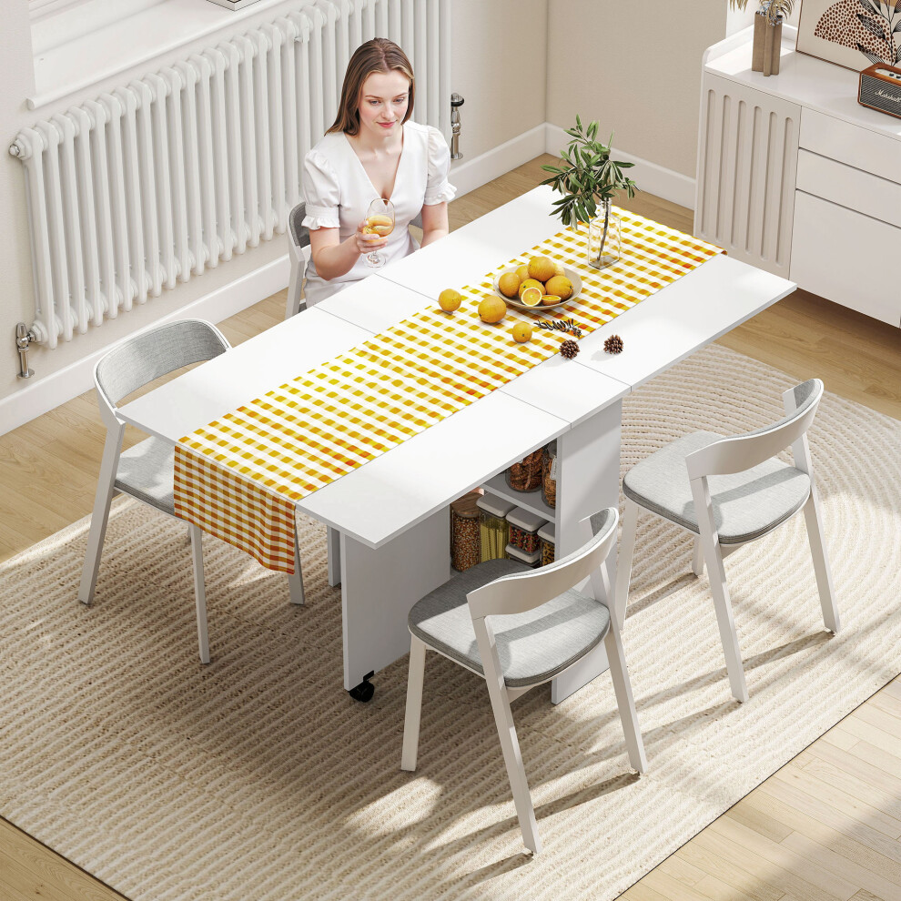 HOMCOM Mobile Drop Leaf Dining Table Folding Desk w/ 2 Wheels White