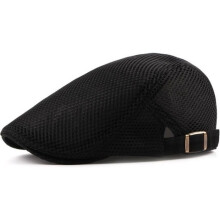 Men's Black Flat Cap - Duckbill - Newsboy Cabbie Golf Ivy Hunting Caps - Polyester