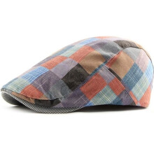 Men's Flat Cap Cotton Plaid Beret Winter Vintage Red