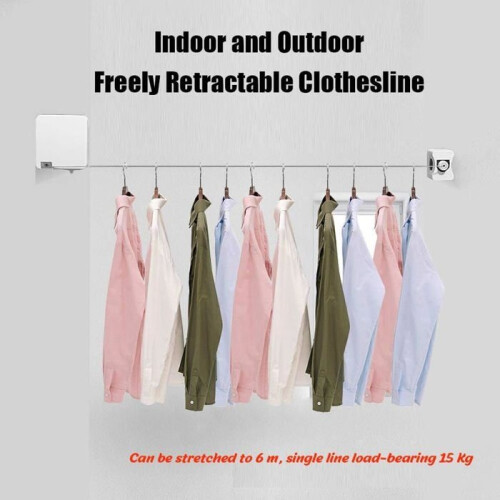 6m Retractable Clothesline Adjustable Rope Reel, Clothes Drying Line, No Drill Method, Single Line, Gold 2