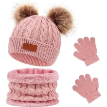 Girls' Hat Scarf Gloves Set with Pompom - ZGEER - Pink - Acrylic - Autumn / Winter