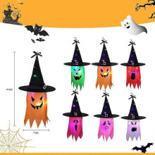 Halloween witch hat decoration with LED fairy lights, 6 hanging light-up witch hats, Halloween